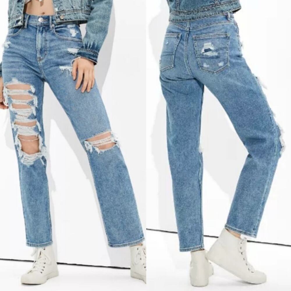 AE American‎ Eagle Highest Rise 90s Boyfriend Jeans Heavy Distressed Size 2R